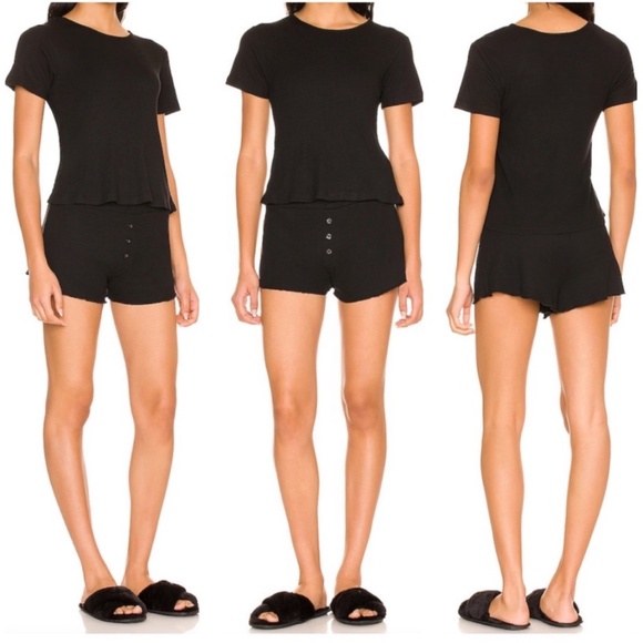 Revolve x Plush Micro Thermal Pajama Shorts Set in Black Size Large - Picture 1 of 13